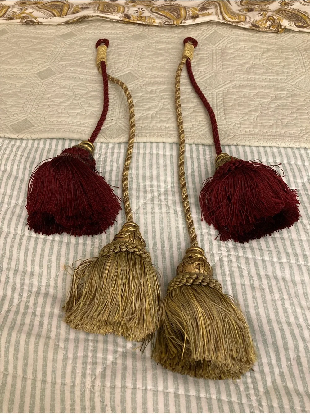 1-Pair of Double Tassels Burgandy/Gold Beautiful Cords 2/$24